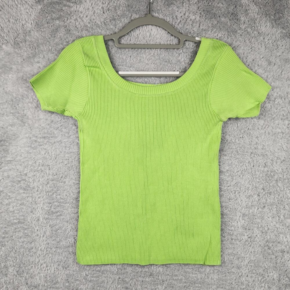 Vinatge MODA INT'L Shirt Womens Medium Green Ribbed Stretch Top 90s USA Fairy